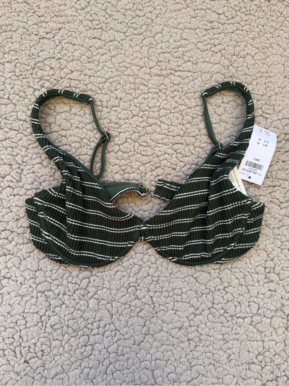 NWT Abercrombie Green Striped Bikini Top - Picture 2 of 5